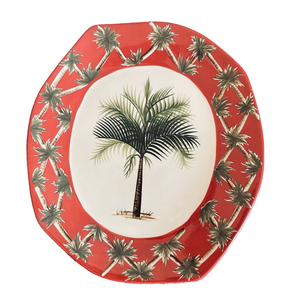 Pacific Rim Red Palm, Palm Tree China Plate Handpainted Octagonal VTG - Picture 1 of 9